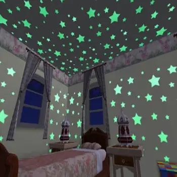 100шт 3D-звезд, светящихся в темноте, Наклейки на стены, Светящиеся флуоресцентные Наклейки на стены для детей, Детская комната, Потолок спальни, Домашний декор