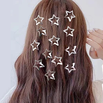 1ШТ Милые заколки в виде звездочек Silver Star BB Hairclips Для девочек и женщин Простой металлический головной убор с застежкой-заколкой Y2K Украшения для волос Аксессуары
