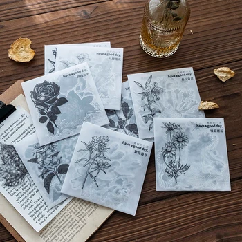 20 Шт Винтажных черно-белых растительных цветочных наклеек DIY Diary Junk Journal Decoration INS Label Stickers Альбом для скрапбукинга