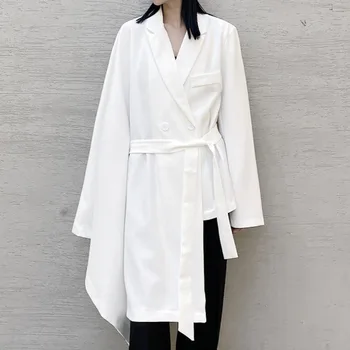 2023 Высококачественный женский костюм с неровным подолом и лацканами Тренд Ямамото Минималистичный Универсальный пиджак Черный Белый