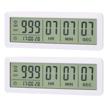 2X Большие цифровые часы с таймером обратного отсчета дней - таймер обратного отсчета 999 дней для кухни выпускной лаборатории (белый)