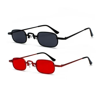 2шт Ретро-панк-очки, Прозрачные Квадратные солнцезащитные очки, Женские Ретро-солнцезащитные очки, Мужские Металлические оправы - Красный и черный + черно-серый
