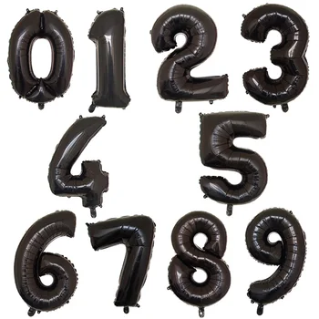 40 32 16-дюймовые черные воздушные шары из фольги с цифрами, украшения на день рождения, Цифра, гелиевый шар, Юбилей, Фигурные шары, Воздушный шар для душа ребенка