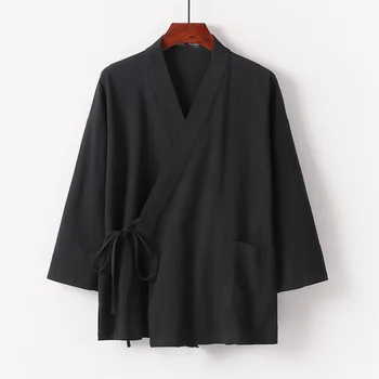 #4257 Весна, Лето, Винтажная куртка-кимоно, мужской кардиган, Свободная верхняя одежда размера Плюс 9XL, хлопковое льняное пальто, мужская однотонная повязка