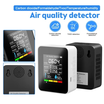 5 В 1 Воздушный Монитор CO2 Детектор Углекислого газа ЖК-Цифровой TVOC HCHO Монитор Качества Воздуха Измеритель Сигнализации Тестер Температуры Влажности