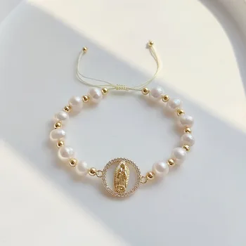 5 шт., элегантные браслеты из жемчуга Девы Марии с цирконом, религиозные украшения из пресноводного жемчуга, подарок матери