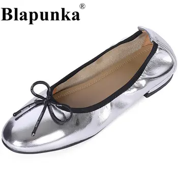 Blapunka/ Комфортная женская обувь на плоской подошве из натуральной кожи, Милые слипоны с галстуком-бабочкой, Балетки на плоской подошве, Балетки 33-43