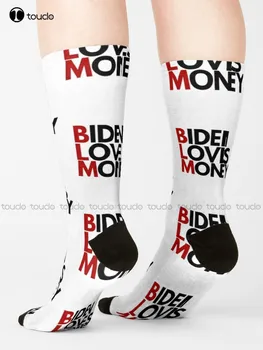 Blm Biden Loves Money Носки Носок Персонализированные Пользовательские Унисекс Носки Для Взрослых Подростков И Молодежи 360 ° Цифровая Печать Hd Высокое Качество Harajuku