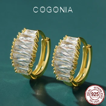 Cogonia, Круглые серьги-кольца из стерлингового серебра 925 Пробы, пряжка для ушей, Винтажные дизайнерские серьги с цирконием, Свадебный ювелирный подарок