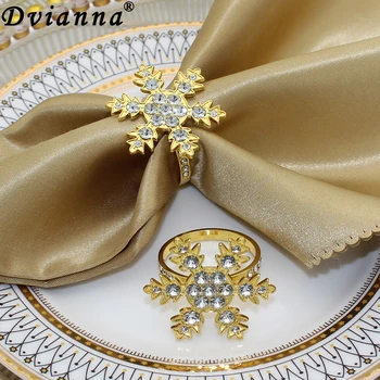 Dvianna 6 шт. Рождественские кольца для салфеток, золотая подставка для салфеток с кристаллами в виде снежинок для свадебной вечеринки, украшения обеденного стола HWC90