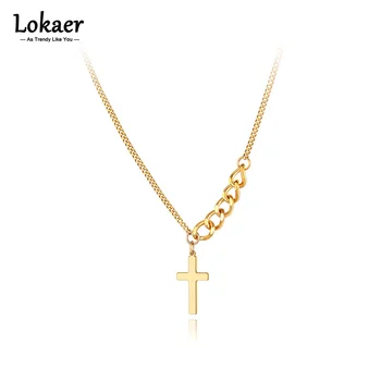 Lokaer Неоготические Титановые ожерелья с подвесками в виде креста из нержавеющей стали, ювелирная мода, Богемная цепочка, ожерелье для женщин N21144