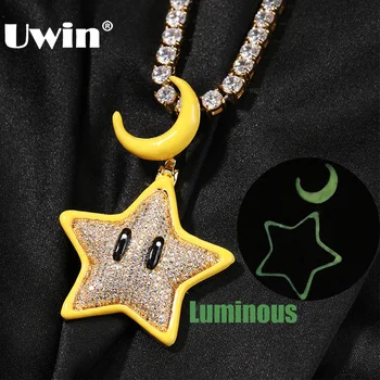 UWIN Светящиеся ожерелья с подвеской в виде Луны и звезды для женщин Iced CZ, светящиеся в темноте подвески, ожерелье, модные украшения в подарок