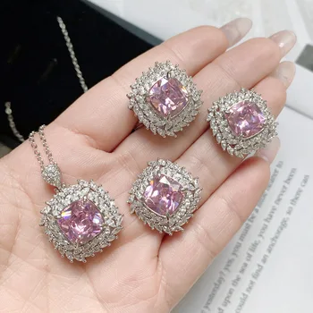 Versa Tiktok Da Ka Boom Принцесса из трех частей Розовое пшеничное сережное кольцо женские преувеличенные серьги яркое полное циркониевое ожерелье