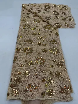 африканская кружевная ткань 2023 высокое качество 5 ярдов вышивка тюль материал на сетке блестящие пайетки свадебное платье фиолетовый подлинный
