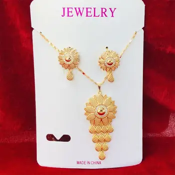 Африканский Дубайский ювелирный набор для женщин, женские серьги, ожерелье с подвеской, цепочка из эфиопского золота с цветным покрытием, свадебный подарок для новобрачных