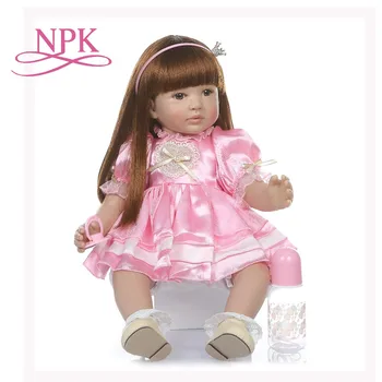 большой размер 60 СМ настоящий ребенок возрождается малыш девочка реалистичная гибкая мягкая силиконовая виниловая кукла bebe reborn с длинными прямыми волосами playmates