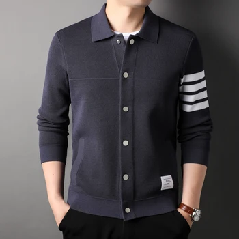 Высококачественная брендовая вязаная куртка мужская весенне-осенняя корейская версия повседневный красивый свитер кардиган модное пальто в полоску мужское