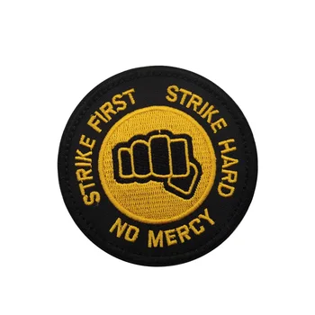 Вышитая военная нашивка Strike First Strike Hard No Mercy с тактическим крючком на спине, значки морального духа для жилета, кепки, рюкзака