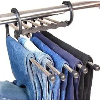 Горячая 5-в-1 Противоскользящая вешалка для одежды, брюк, гардероба, джинсов, выдвижной стеллаж для хранения, органайзер
