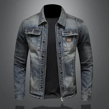 Демисезонные джинсовые куртки Motor, модная приталенная джинсовая куртка для мотоциклистов в стиле пэчворк с несколькими застежками-молниями, сексуальная мужская одежда