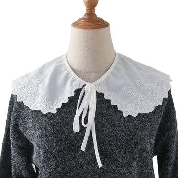 Женская легкая Съемная белая шаль с искусственным воротником, шарф с цветочной вышивкой, накидка из ленты на шею для свитеров, рубашек DXAA