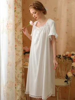 Женская летняя пижама с коротким рукавом, Винтажные ночные рубашки принцессы, пижамы, Свободное ночное платье с оборками и завязками для милых девочек