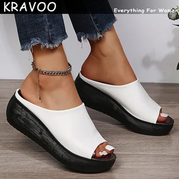 Женские босоножки KRAVOO, летние босоножки на платформе с открытым носком, женские сандалии на танкетке, тапочки на мягкой подошве, женская обувь