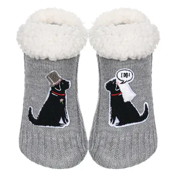 Женские забавные носки-тапочки/Носки Crazy House с захватами / Уютные пушистые нескользящие домашние носки / Подарки для любителей собак