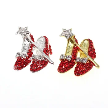 Женские красные туфли на высоком каблуке с кристаллами, брошь в виде рождественской звезды, булавка для подарка для леди