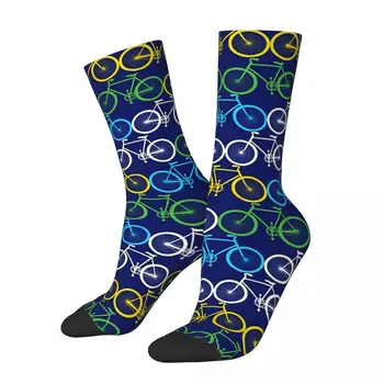 Забавный сумасшедший носок для мужчин, синий велосипед в стиле хип-хоп харадзюку, с бесшовным рисунком, с принтом для мальчиков, новинка в подарок