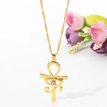 Золотое ожерелье с символом Анкх, Глаз Гора, хрустальная подвеска, колье, ожерелья, мужская, женская мода, изысканная роскошь