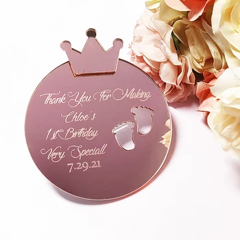 Изготовленная на заказ зеркальная бабочка с золотой акриловой гравировкой, розовая зеркальная корона, подарок на крестины