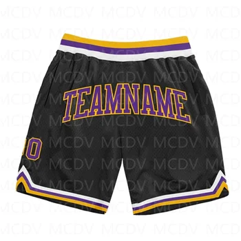 Изготовленные на заказ черные фиолетово-золотые оригинальные баскетбольные шорты с 3D-принтом, мужские шорты, быстросохнущие пляжные шорты