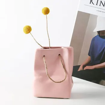Керамическая ваза, креативный дизайн сумки для покупок, композиция из сухих цветов, простое украшение для гостиной