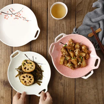 Керамические тарелки в японском стиле Домашний Ресторанный Десерт Японская Кухня Творческая личность Блюдо со снежинками Двойные вкладыши