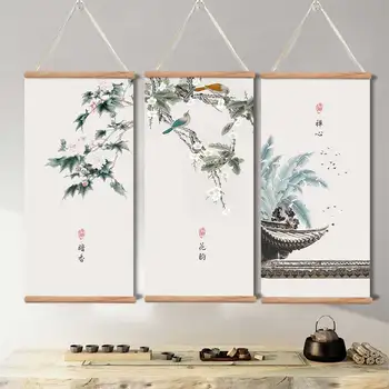 Китайский стиль цветок птица архитектура украшение стен живопись холст плакат гостиная девушка спальня декор стены аниме комната деко