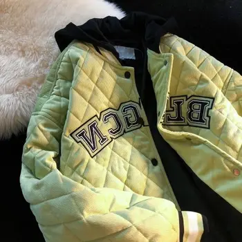 Колледж стиль толстые буквы бейсбол новое хлопчатобумажное пальто куртка женская осенне-зимняя свободная одежда с капюшоном хлопчатобумажная одежда tide