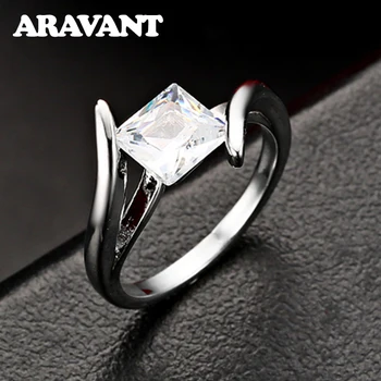 Кольца на палец из серебра 925 пробы с квадратным цирконием для женщин, модные ювелирные изделия