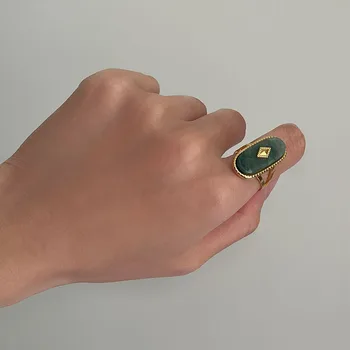 Кольца с зеленым камнем, кольца из нержавеющей стали для женщин, винтажные геометрические украшения ручной работы, водонепроницаемые элегантные ювелирные изделия