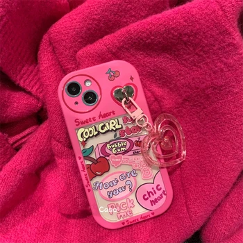 Корейский Девчачий Вишневый Подвесной Брелок На Цепочке Love Keychain Милый Чехол Для Телефона iPhone 14 14Pro 13 12 11 Pro Max X S XR 7 8 Plus SE3 Cover