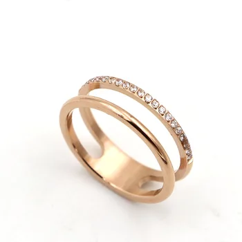 Красивое полое двухслойное инкрустированное кольцо с цирконием для женщин, подарок Любви, обручальное кольцо из нержавеющей стали, Золотое ювелирное изделие, Прямая доставка 715