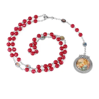 Красные четки, католические Патерностеры, четки, Медаль Девы Марии, ожерелья с подвесками Богоматери, религиозные украшения, подарки для крещения