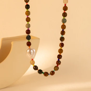 Красочное ожерелье из искусственного жемчуга неправильной формы из натурального камня для женщин, нишевый дизайн, Универсальные ювелирные изделия для дам на День рождения, подарочные украшения для вечеринок