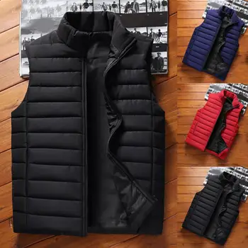 Легкий зимний жилет, износостойкий мужской жилет без рукавов, мужской жилет 3D-кроя, пальто с воротником-стойкой