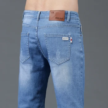 Летние тонкие 5-точечные джинсовые шорты, мужские укороченные брюки, облегающие эластичные Свободные джинсы, мужские деловые повседневные классические брендовые брюки