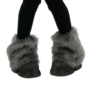 Манжеты для ботинок из искусственного меха, Однотонные Короткие меховые гетры, зимние носки для женщин, утеплители для ног