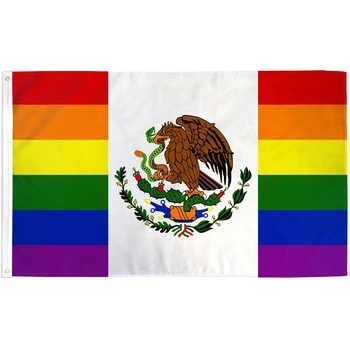 Мексика Радужный Флаг Гей-Прайда 150X90CM Яркий Цвет 100D Полиэстер Спортивная Реклама Украшение Продвижение На Открытом Воздухе В Помещении Дешево