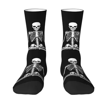 Милые мужские носки с медитирующим скелетом, женские носки для экипажа, унисекс, забавные носки с 3D-принтом, со скелетом, занимающимся йогой