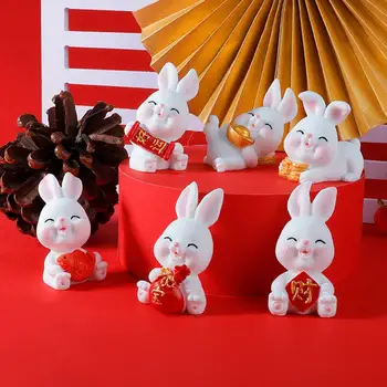 Мини Китайский Новый год Кролик Зодиакальная Смола Маленький Кролик Каваи Настольное украшение Креативное украшение торта 2023 Микро Пейзаж