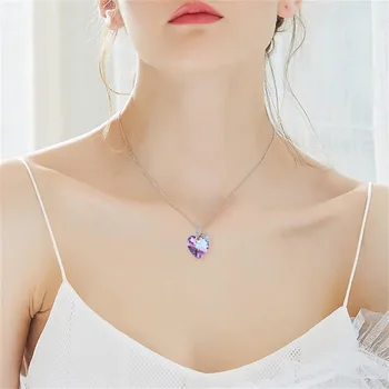 Модная корейская версия ожерелья с аметистовой подвеской Love, женское сердце, ожерелья с подвеской в виде рыбьего хвоста для женщин, заполненное ожерелье